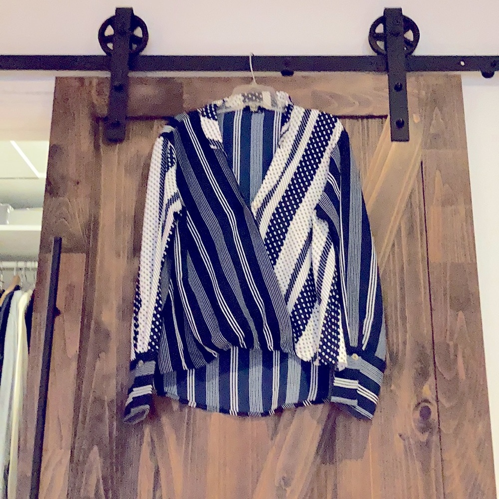 White and navy shirt